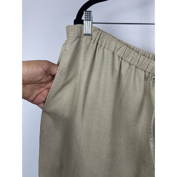 Go Linen Women Khaki Green‎ 100% Linen Elastic Waist Tapered Pants Size 2X - Picture 2 of 8